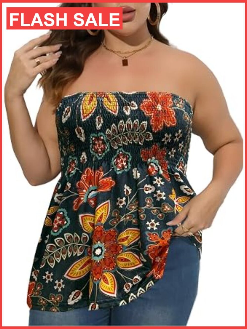 Plus Size Pleated Tube Top Strapless Blouse Sleeveless Flare Hem Stretchy Tank